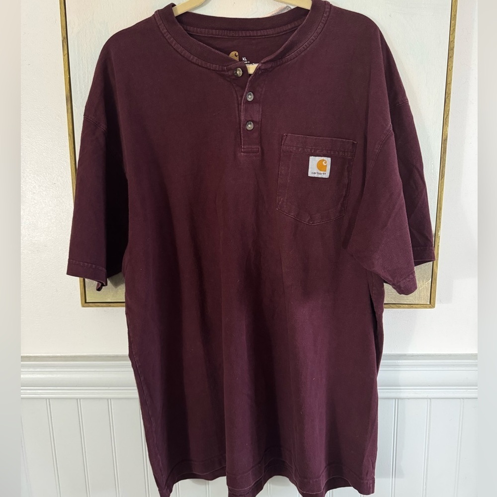 CARHARTT Workwear Short-Sleeve Henley Shirt In Port Maroon Size XL - Picture 2 of 6